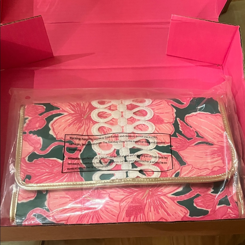 Lilly Pulitzer Pink Floral Clutch with Gold Trim